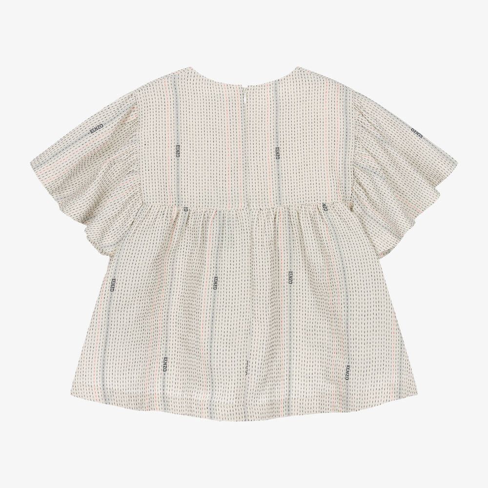 KENZO KIDS-Teen Girls Ivory Cotton Striped Blouse | Childrensalon Outlet