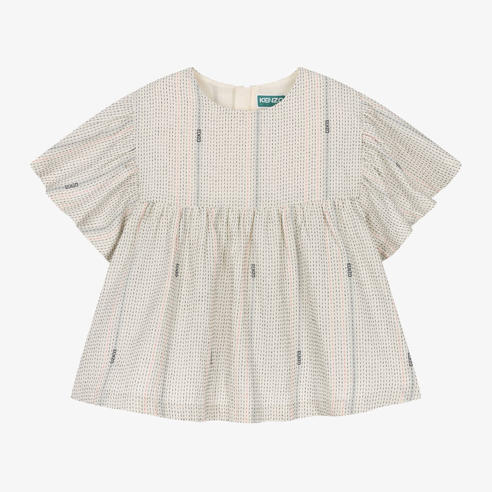 KENZO KIDS-بلوز قطن مقلم لون عاجي للمراهقات | Childrensalon Outlet