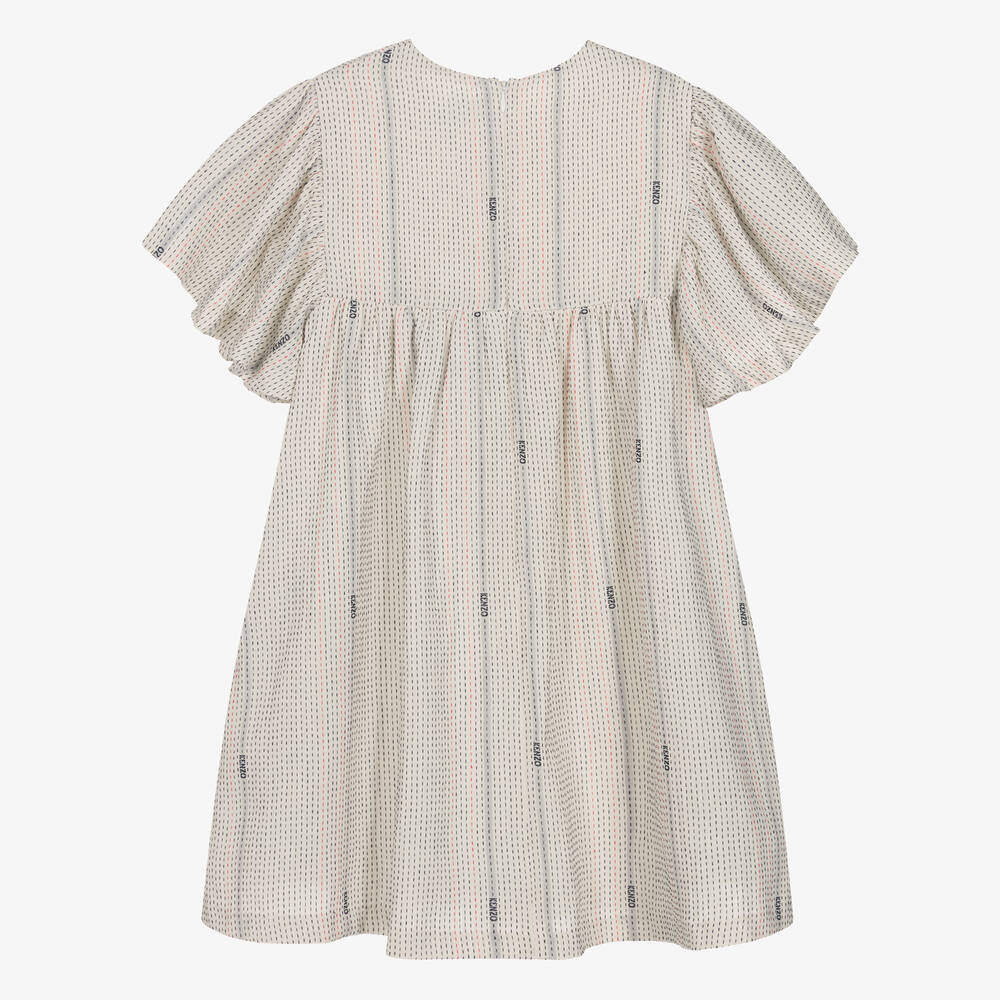 KENZO KIDS-فستان قطن مقلم لون عاجي للمراهقات | Childrensalon Outlet