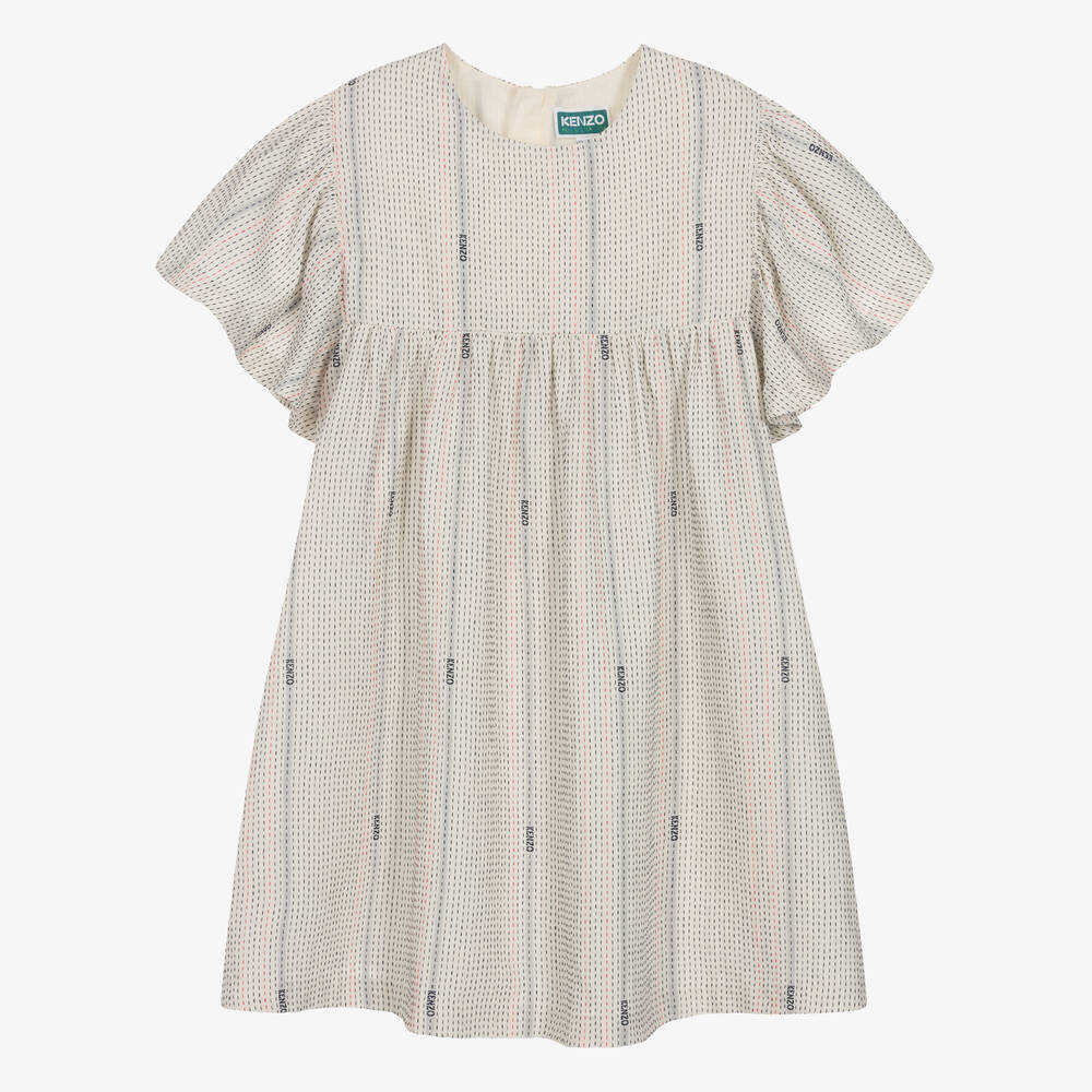 KENZO KIDS-Teen Girls Ivory Cotton Striped Dress | Childrensalon Outlet
