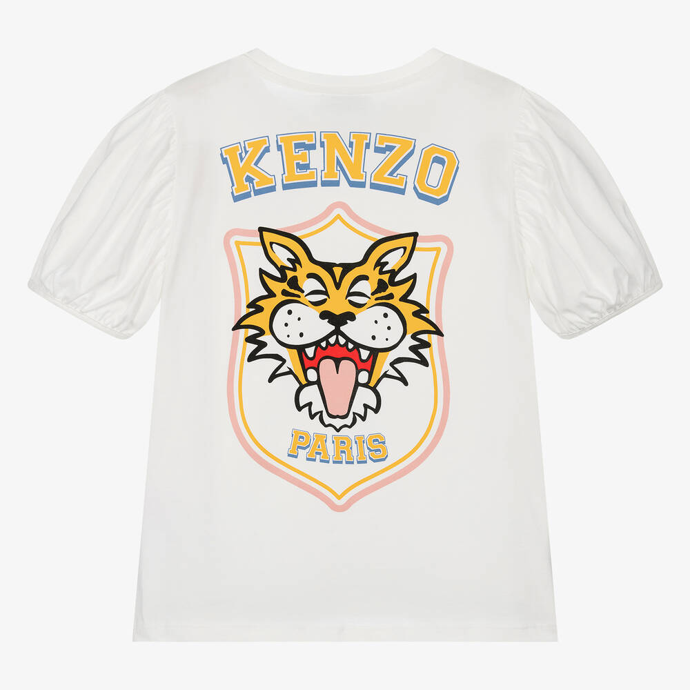 KENZO KIDS Teen Girls Ivory Cotton Tiger T Shirt
