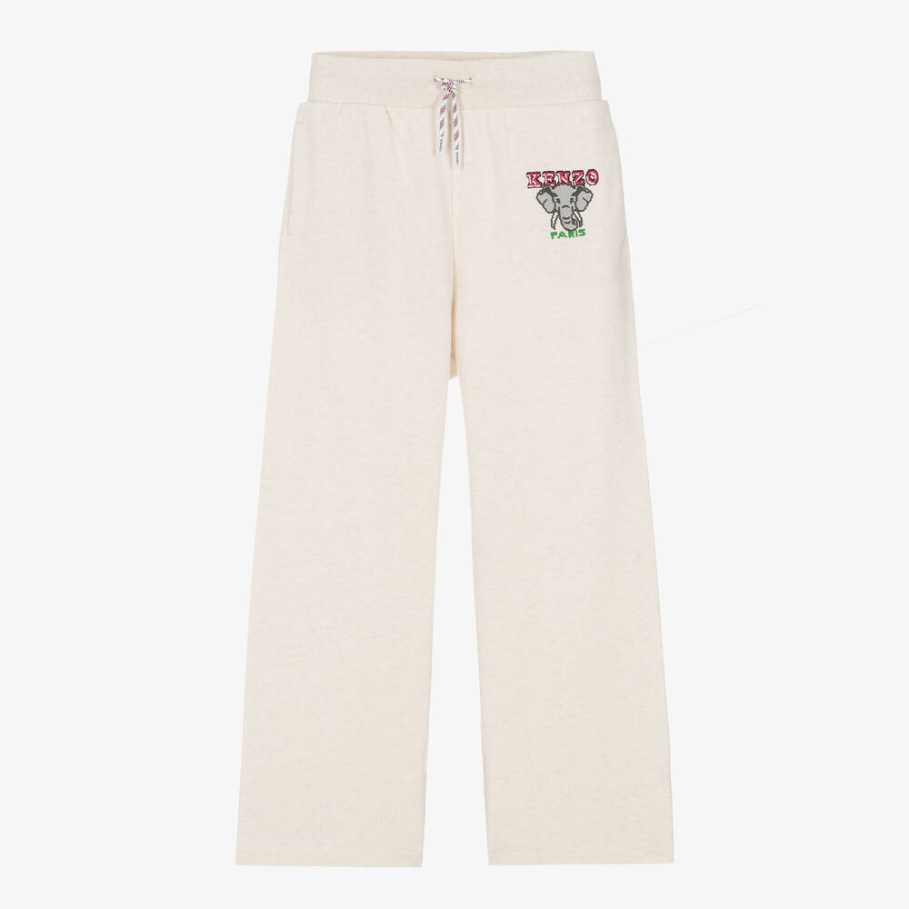 KENZO KIDS-جوغرز برجلين واسعتين قطن لون عاجي تينز بناتي | Childrensalon Outlet