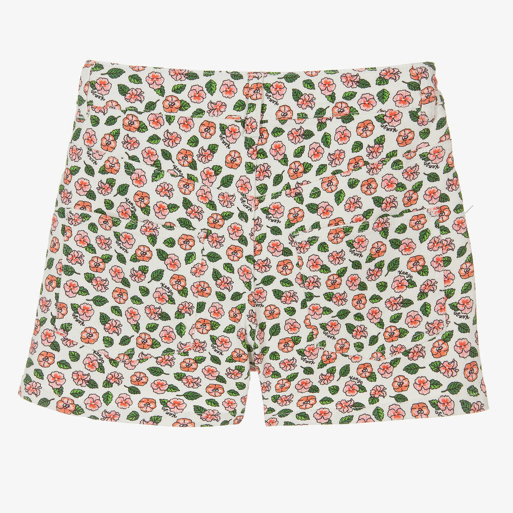 KENZO KIDS-Teen Girls Ivory Floral Cotton Twill Shorts | Childrensalon Outlet