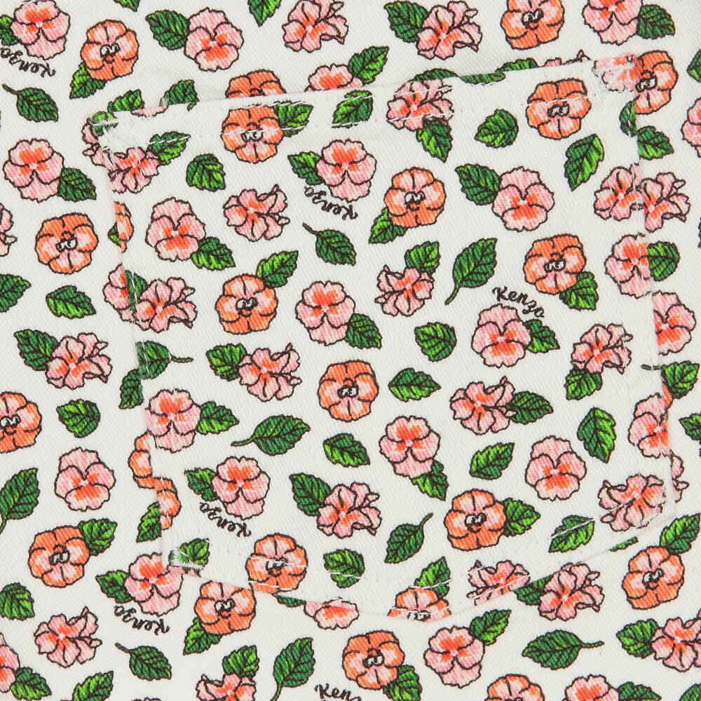 KENZO KIDS-Teen Girls Ivory Floral Cotton Twill Shorts | Childrensalon Outlet