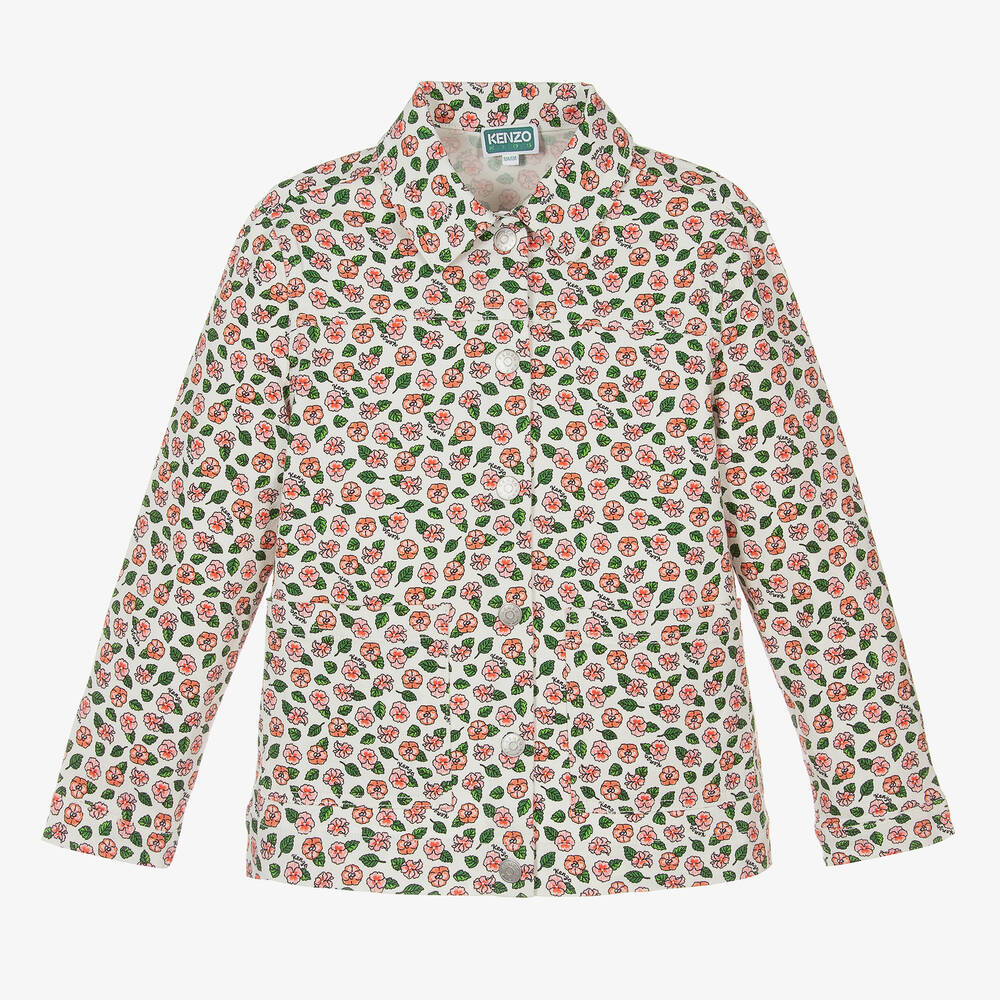 Teen Girls Ivory Floral Denim Jacket