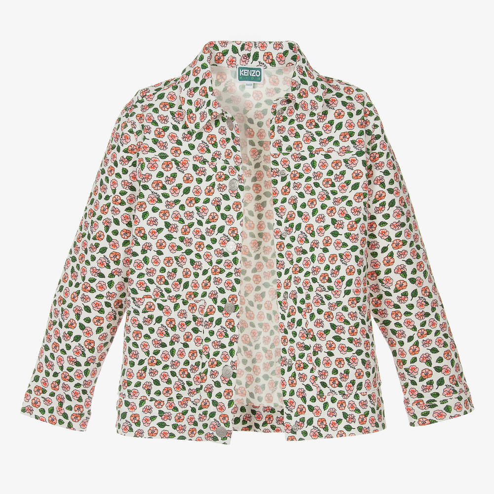 KENZO KIDS-Teen Girls Ivory Floral Denim Jacket | Childrensalon Outlet