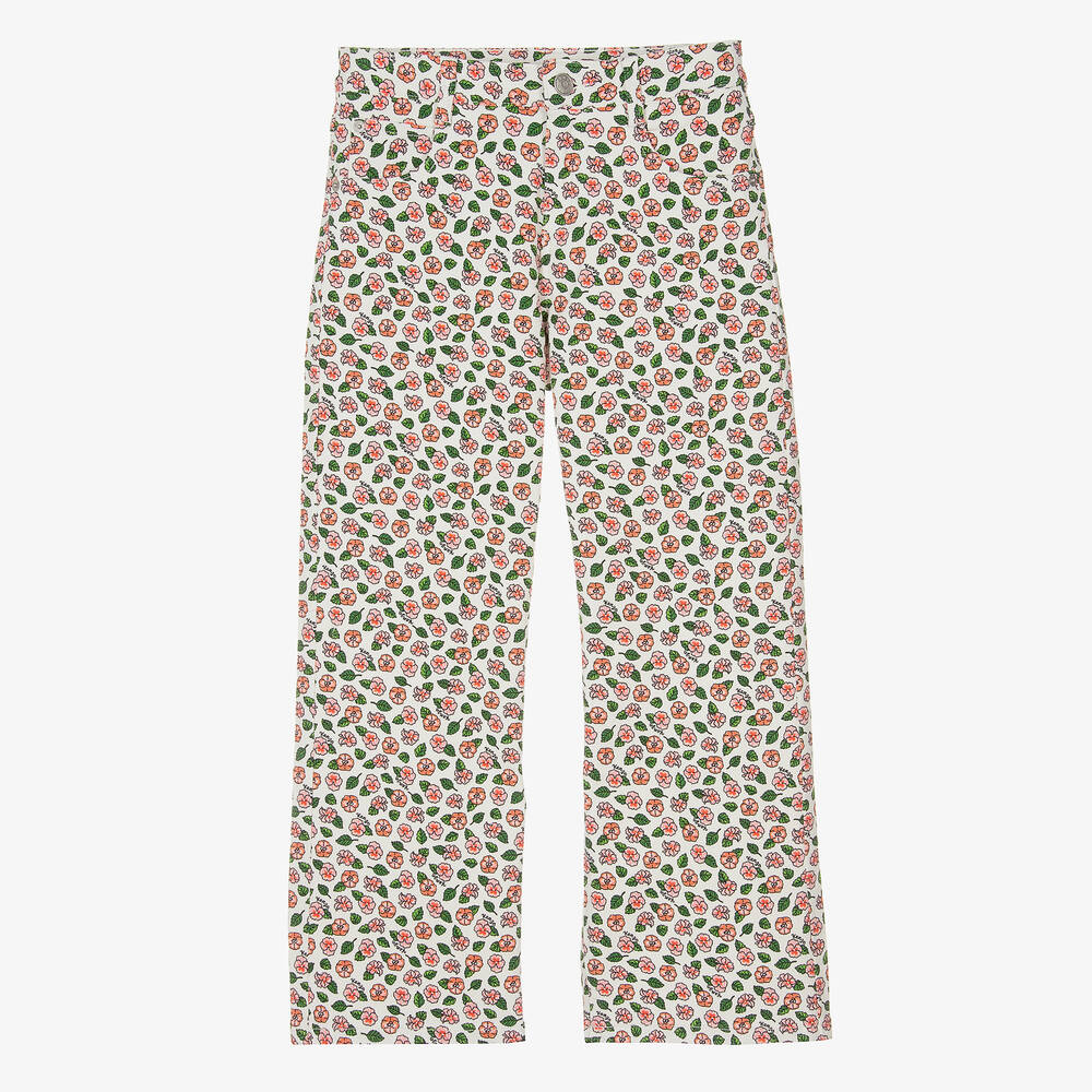 KENZO KIDS-Teen Girls Ivory Floral Denim Jeans | Childrensalon Outlet