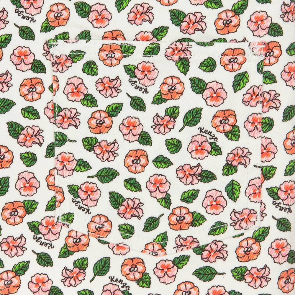 KENZO KIDS-Teen Girls Ivory Floral Denim Jeans | Childrensalon Outlet