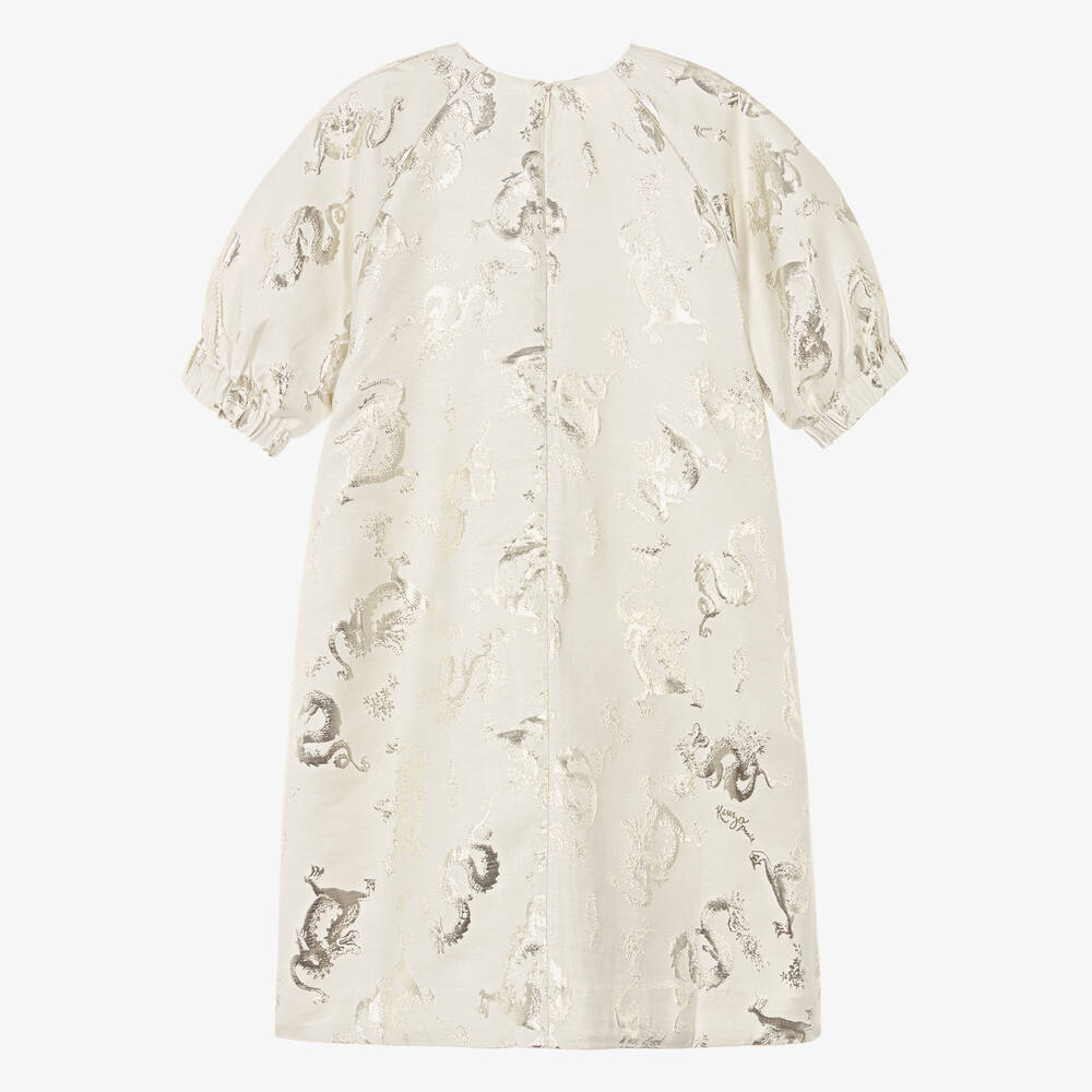 KENZO KIDS-Teen Girls Ivory & Silver Dragon Dress | Childrensalon Outlet