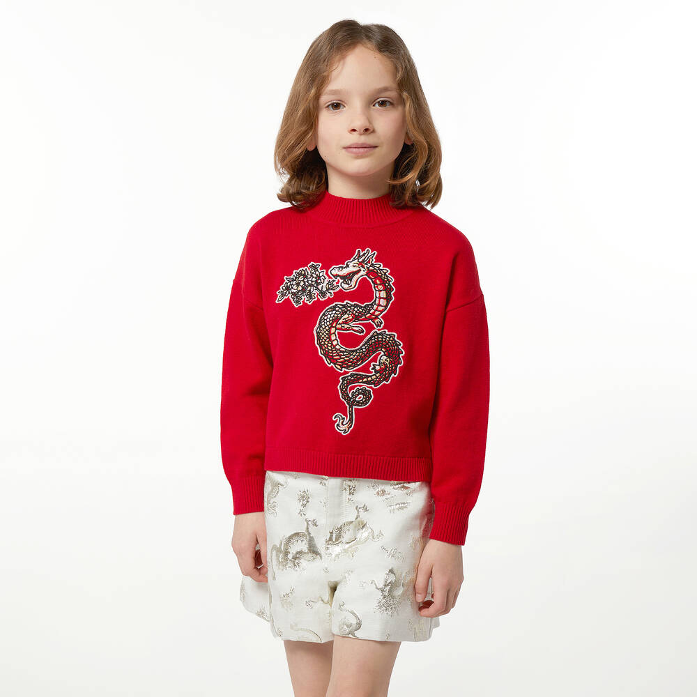 KENZO KIDS-Кремово-серебристые шорты с драконами для девочек-подростков | Childrensalon Outlet
