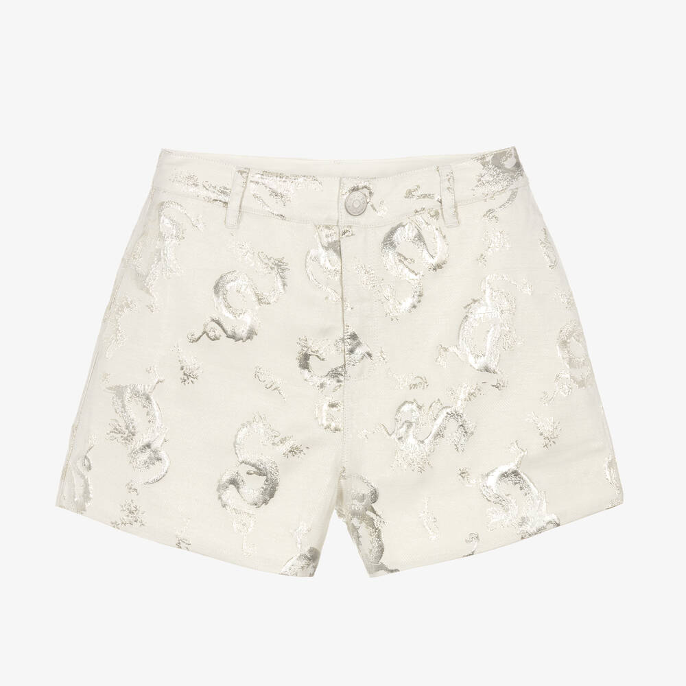 KENZO KIDS-Кремово-серебристые шорты с драконами для девочек-подростков | Childrensalon Outlet