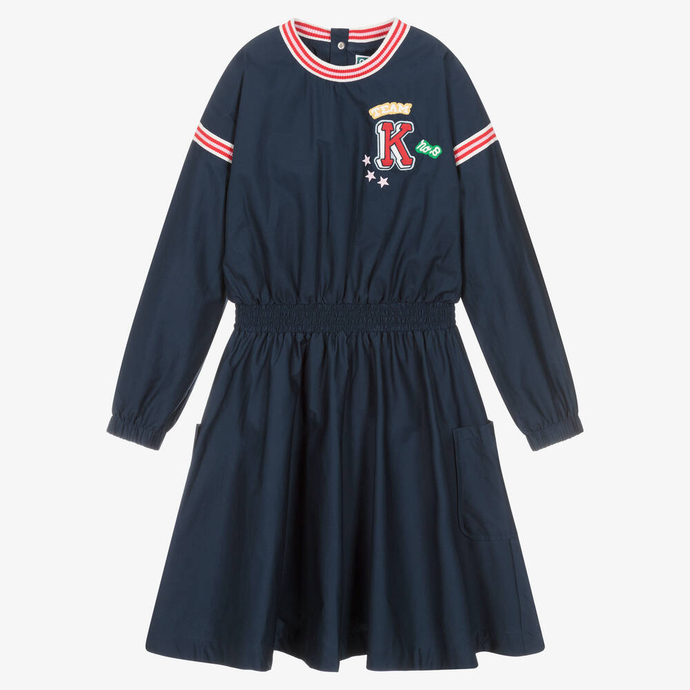 KENZO KIDS - Teen Girls Navy Blue Cotton Dress | Childrensalon