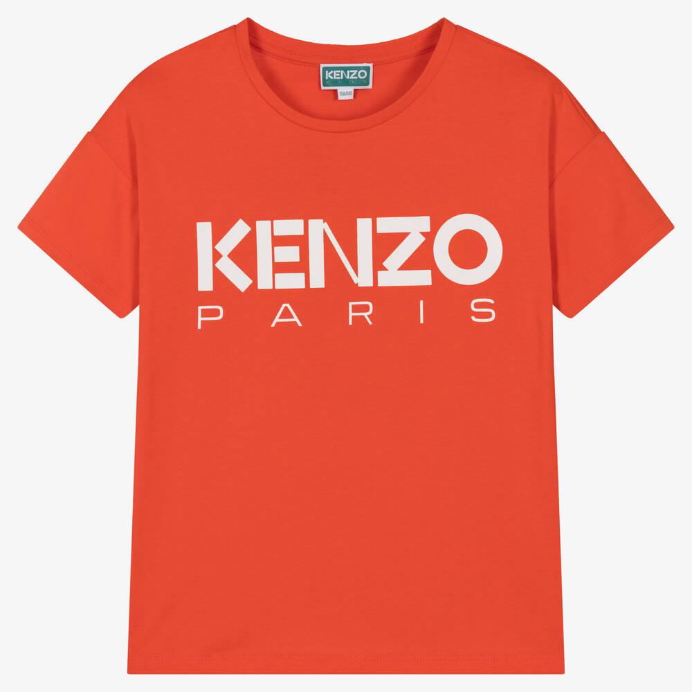 KENZO KIDS - تيشيرت تينز بناتي قطن عضوي لون برتقالي | Childrensalon