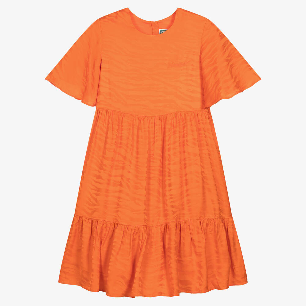 KENZO KIDS - فستان تينز بناتي فيسكوز لون برتقالي | Childrensalon