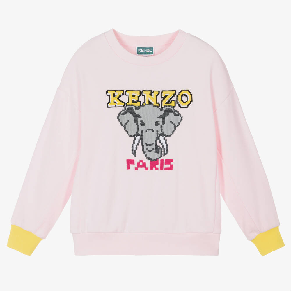 KENZO KIDS - سويتشيرت بطبعة الفيل قطن جيرسي لون زهري | Childrensalon