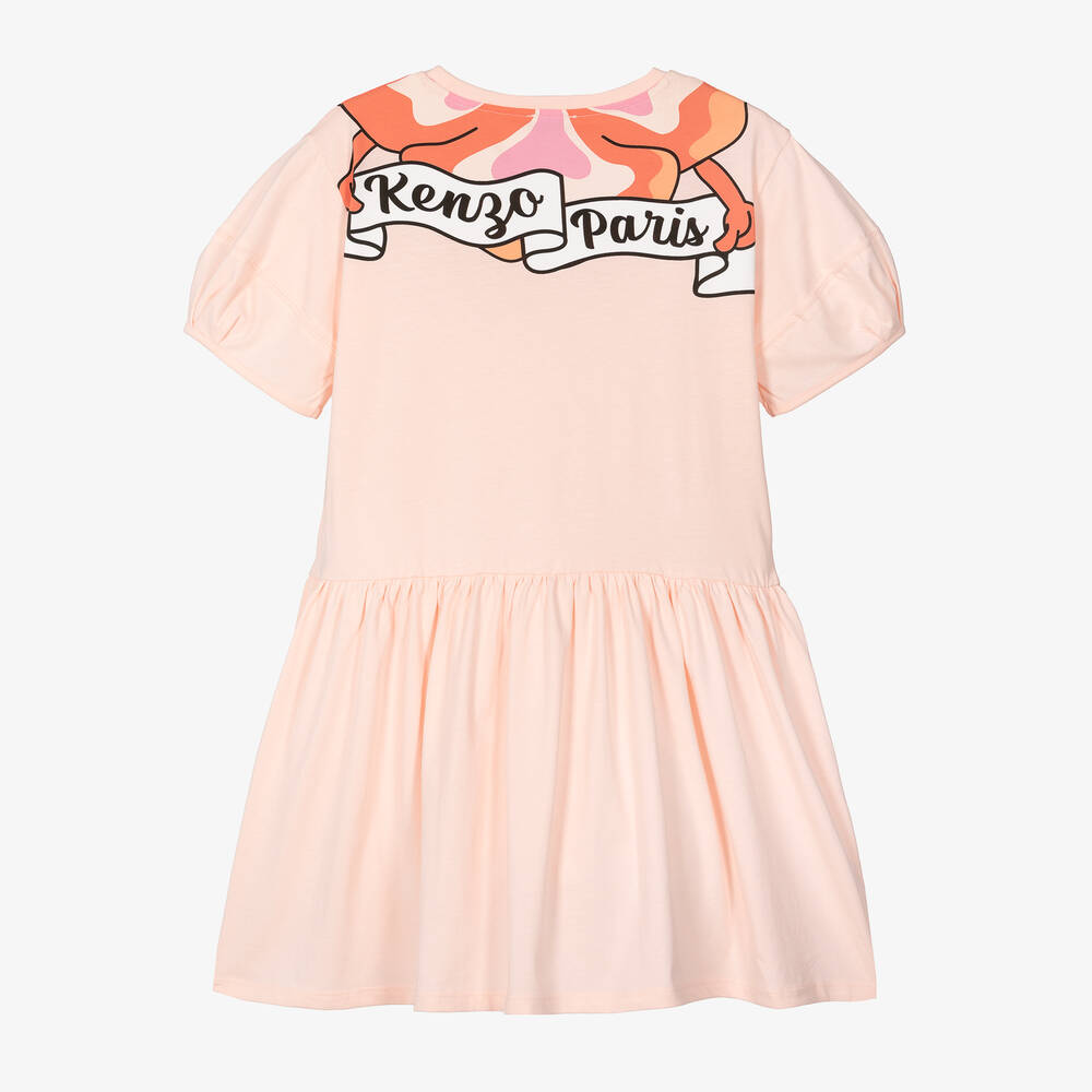 KENZO KIDS-فستان قطن لون زهري بطبعة ورود للمراهقات | Childrensalon Outlet