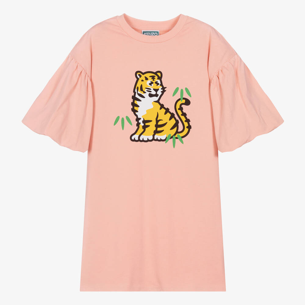 KENZO KIDS - Розовое хлопковое платье с тигром | Childrensalon