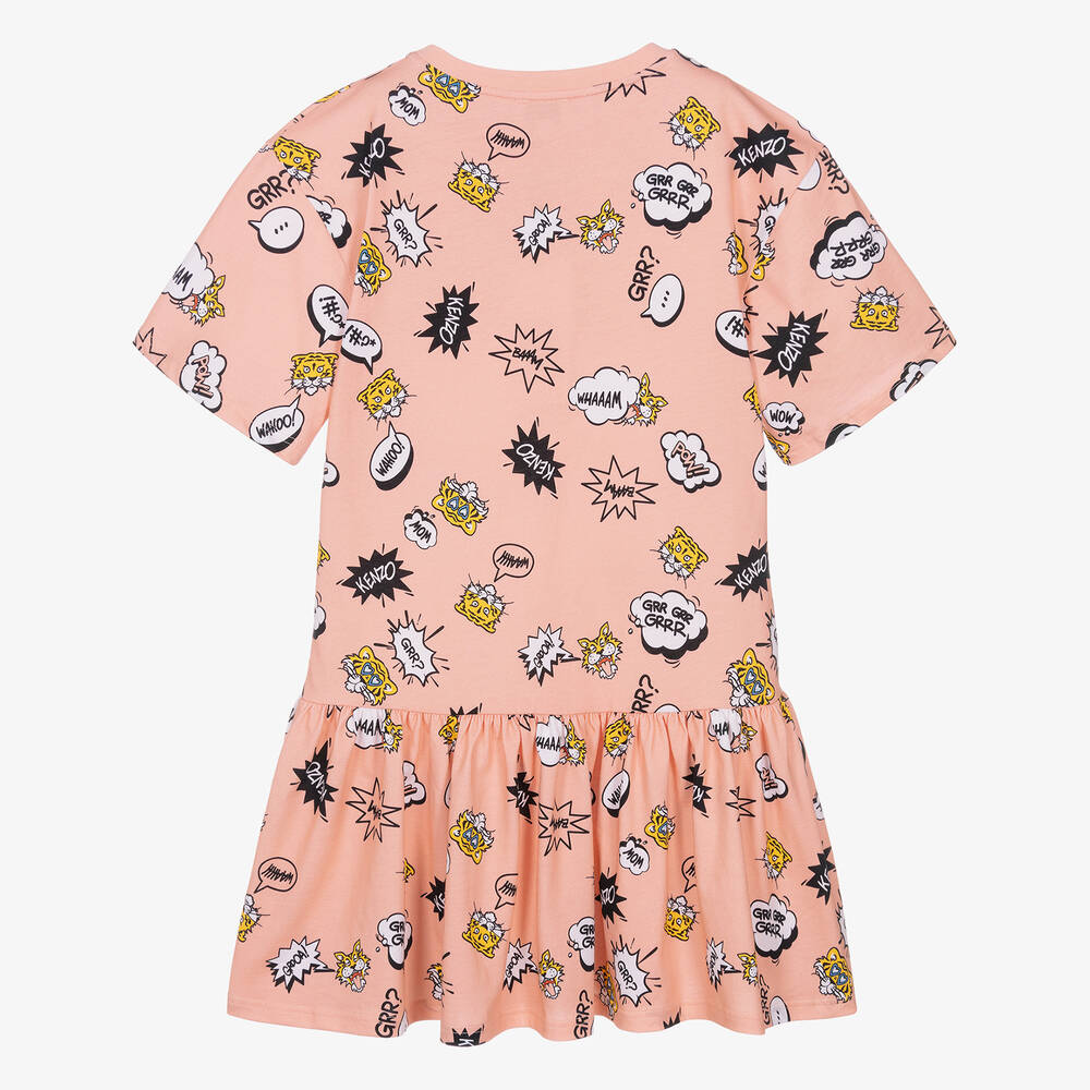 KENZO KIDS-Teen Girls Pink Cotton Tiger Graphic Dress | Childrensalon Outlet