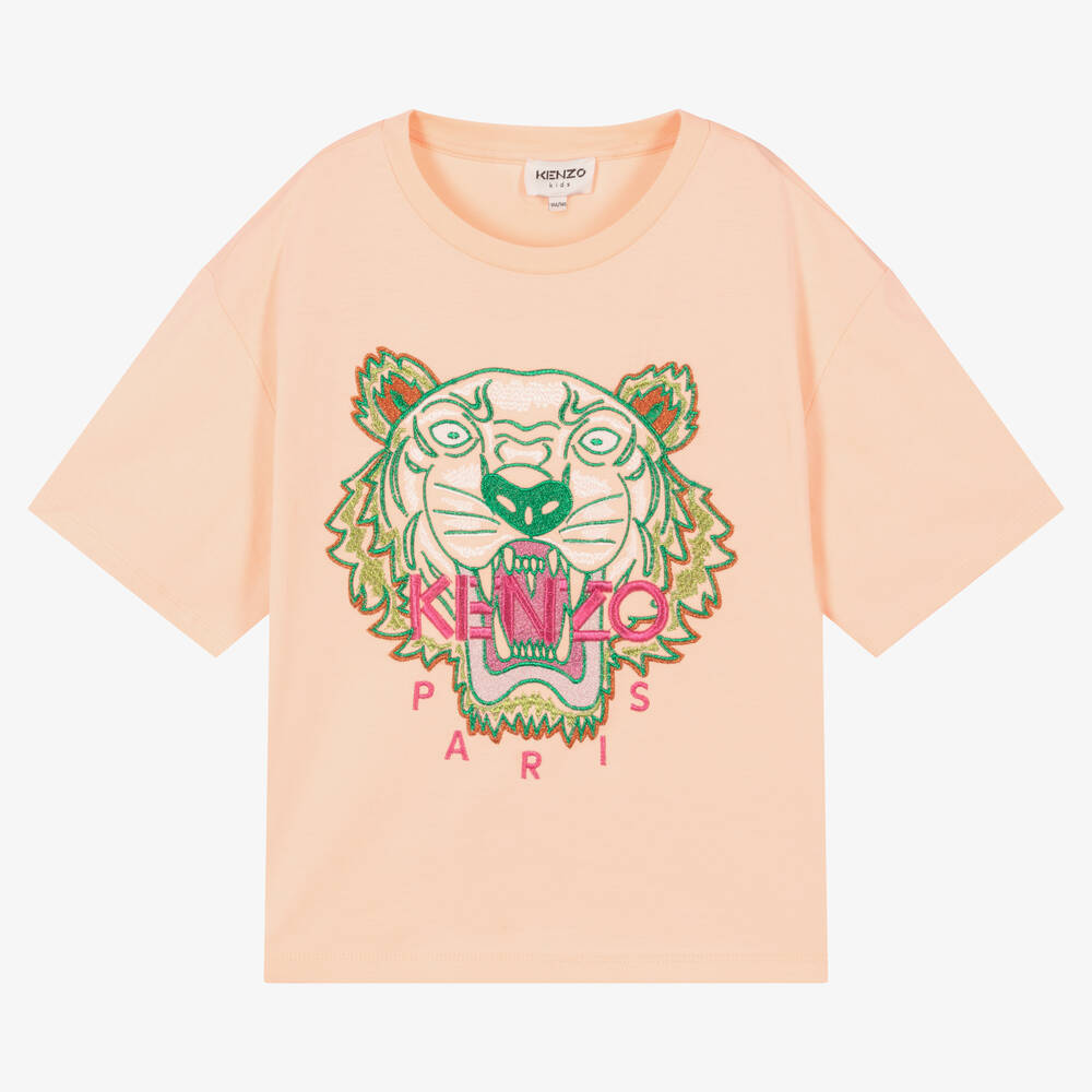 KENZO KIDS - Розовая хлопковая футболка с тигром | Childrensalon
