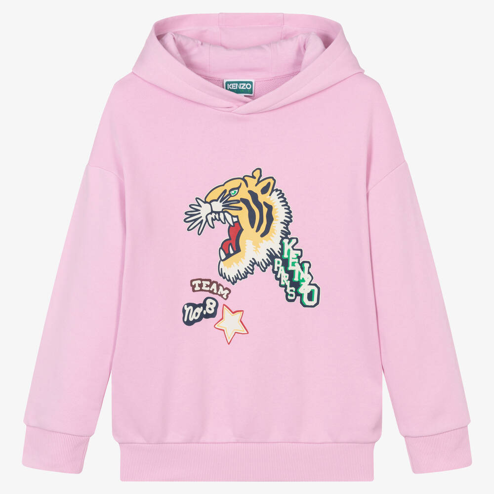 KENZO KIDS - Teen Girls Pink Cotton Varsity Tiger Hoodie | Childrensalon