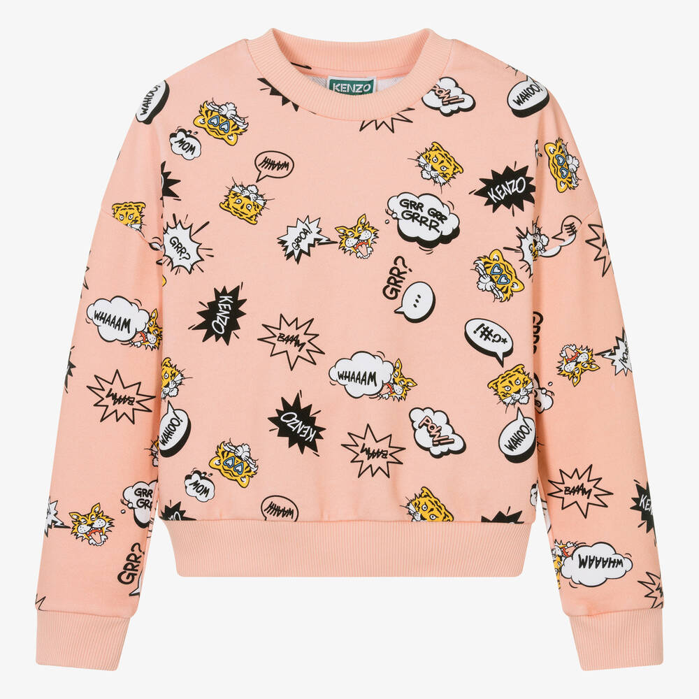 KENZO KIDS-سويتشيرت قطن جيرسي لون زهري للمراهقات | Childrensalon Outlet
