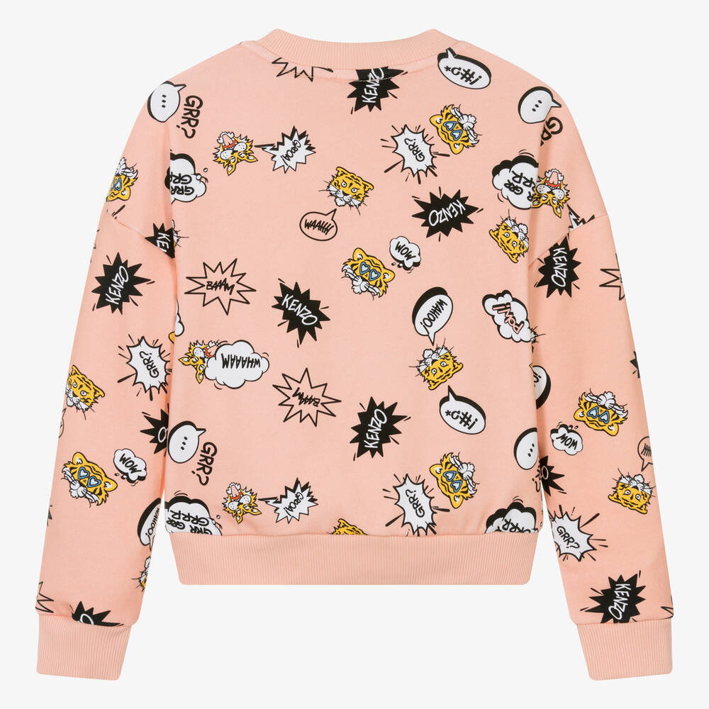 KENZO KIDS-Teen Girls Pink Graphic Cotton Sweatshirt | Childrensalon Outlet