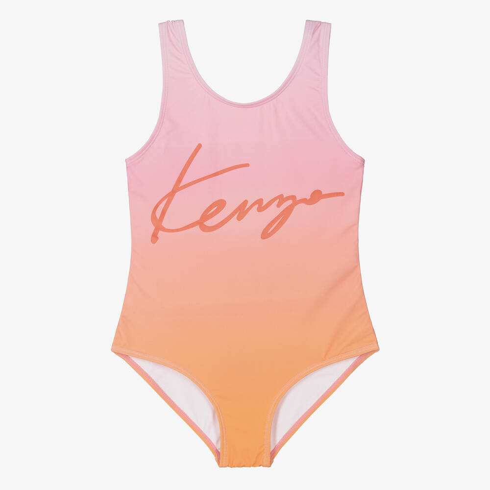 KENZO KIDS - Teen Girls Pink & Orange Logo Swimsuit | Childrensalon