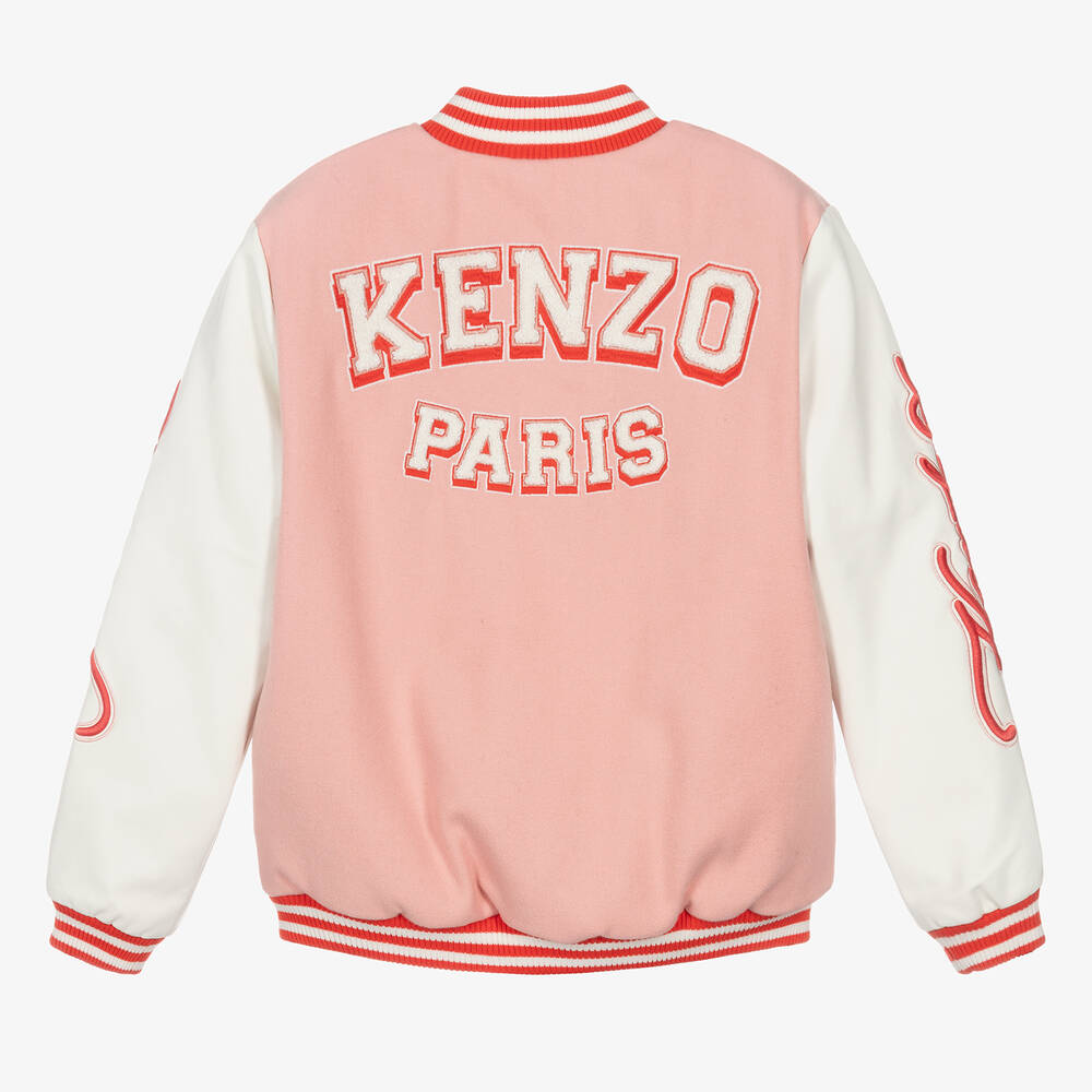 KENZO KIDS Teen Girls Pink Wool Baseball Jacket