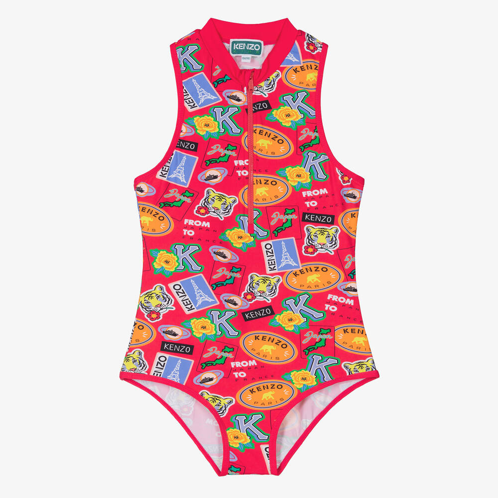 KENZO KIDS - Teen Girls Pink Zip-Up Swimsuit | Childrensalon