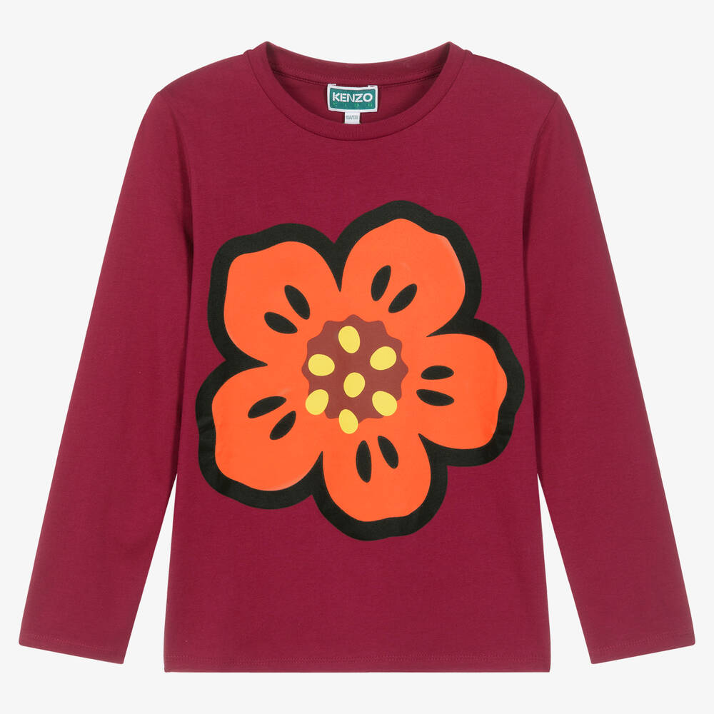 KENZO KIDS - Teen Girls Red Cotton Boke Flower T-Shirt | Childrensalon