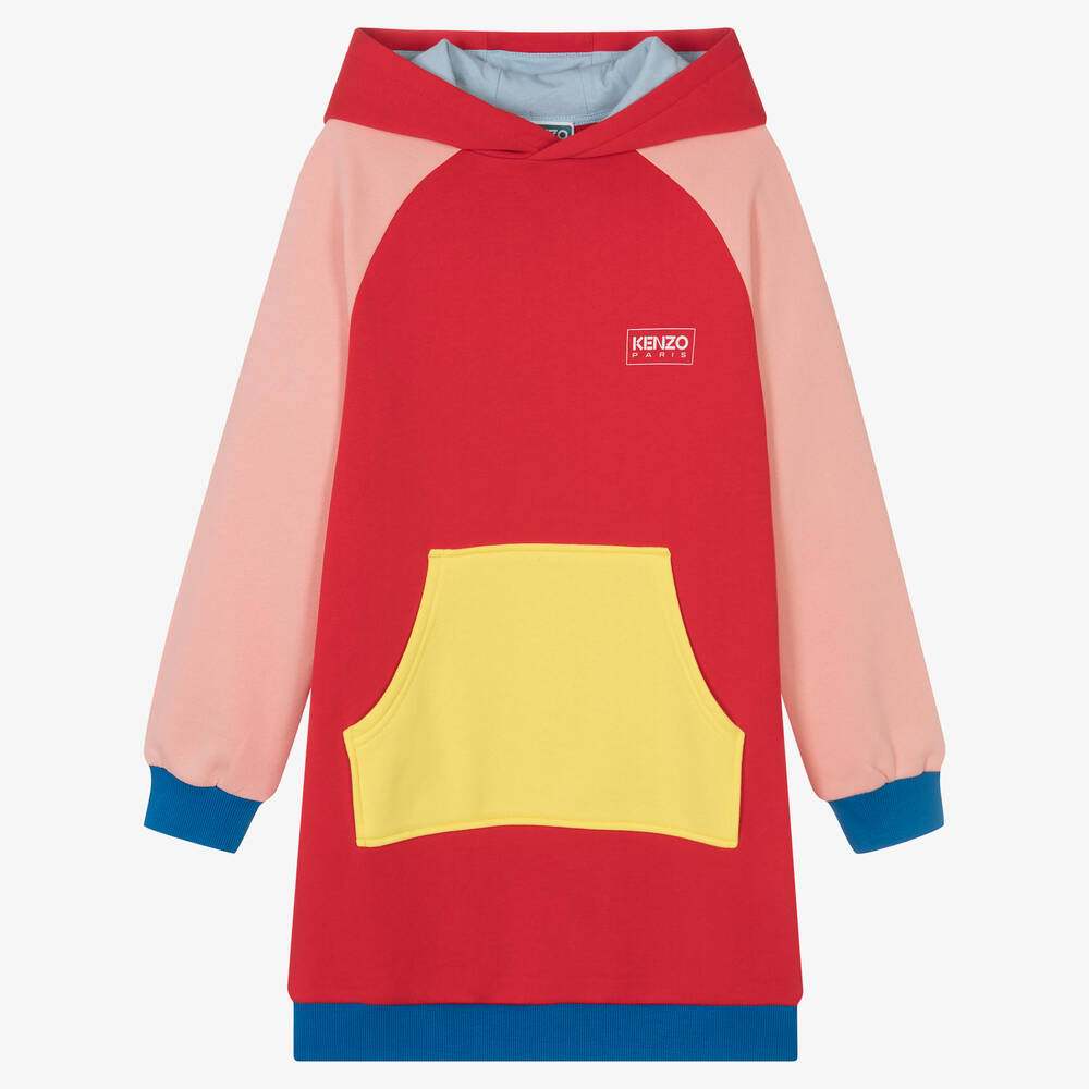 KENZO KIDS - Rotes Colourblock-Baumwollkleid | Childrensalon