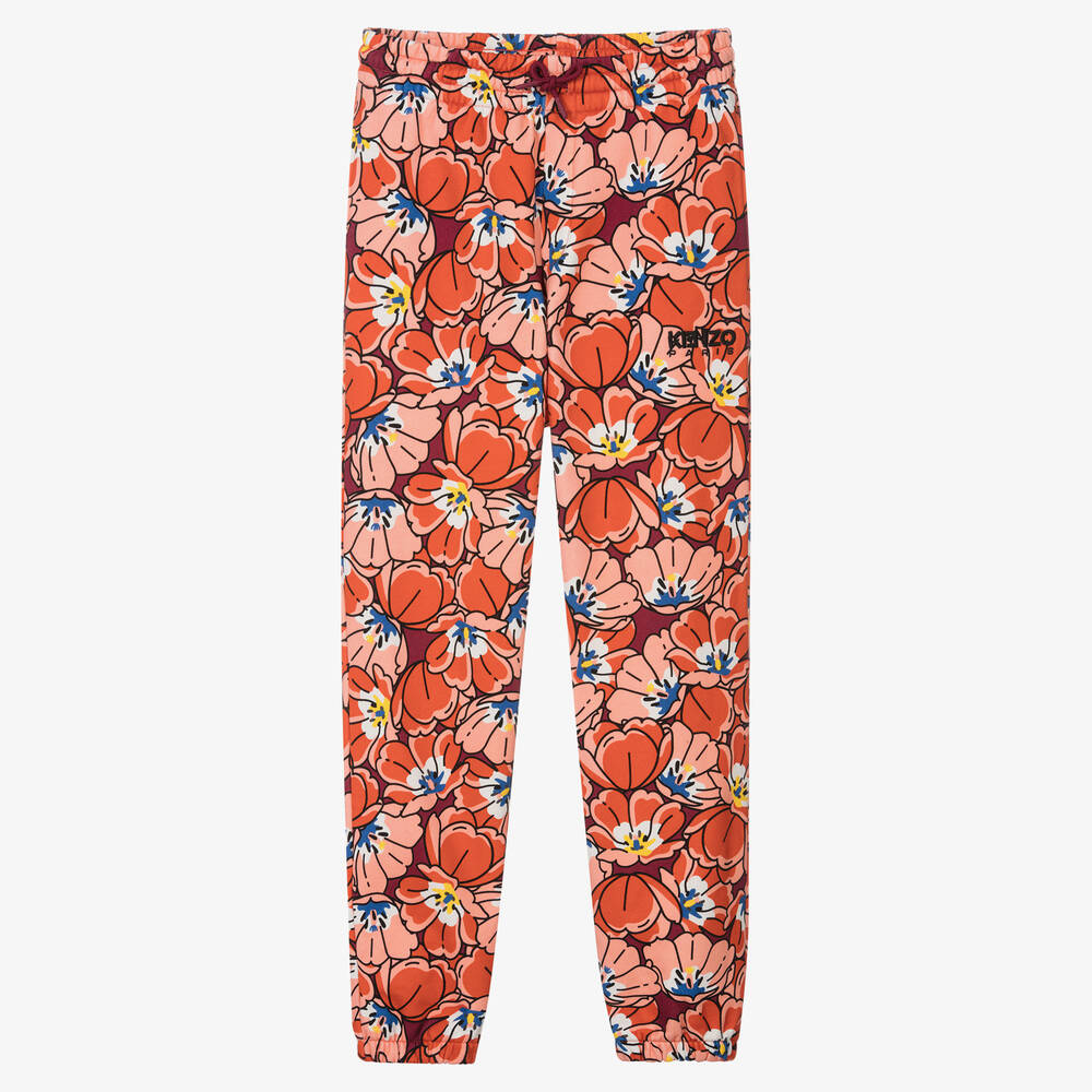 KENZO KIDS - Teen Girls Red Cotton Floral Joggers | Childrensalon