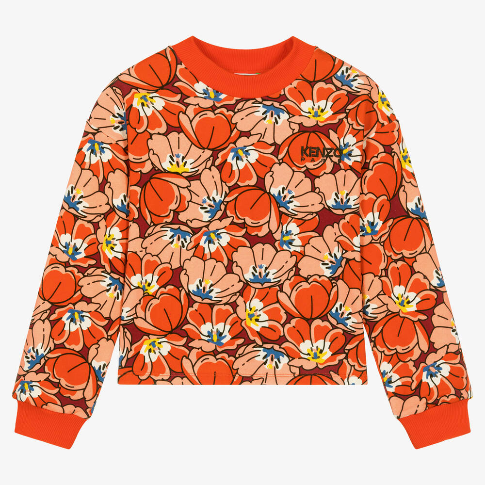 KENZO KIDS - Sweat rouge à fleurs en coton ado fille | Childrensalon