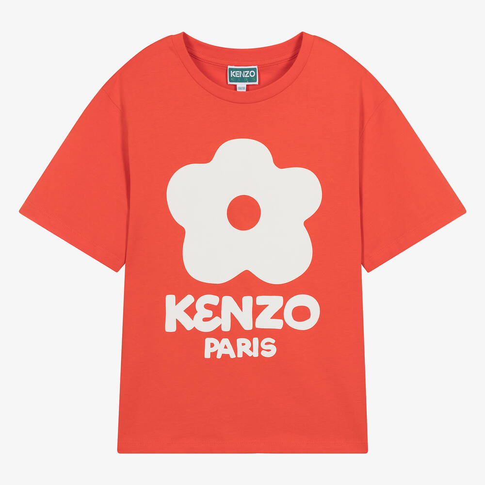 Teen Girls Red Cotton Flower T Shirt