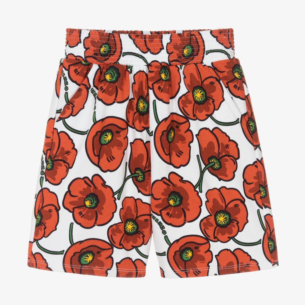 KENZO KIDS - Teen Girls Red Cotton Poppy Logo Shorts | Childrensalon