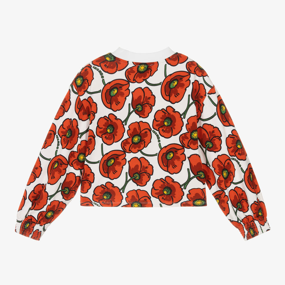 KENZO KIDS-سويتشيرت تينز بناتي قطن جيرسي لون أحمر | Childrensalon Outlet