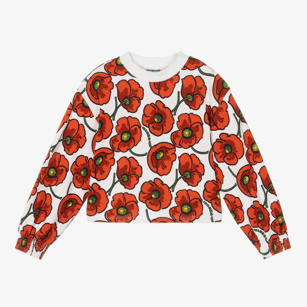 KENZO KIDS - Sweat en coton à coquelicots rouges | Childrensalon