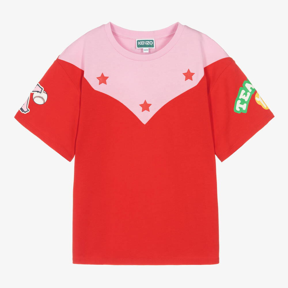 KENZO KIDS - Teen Girls Red Cotton Varsity T-Shirt | Childrensalon