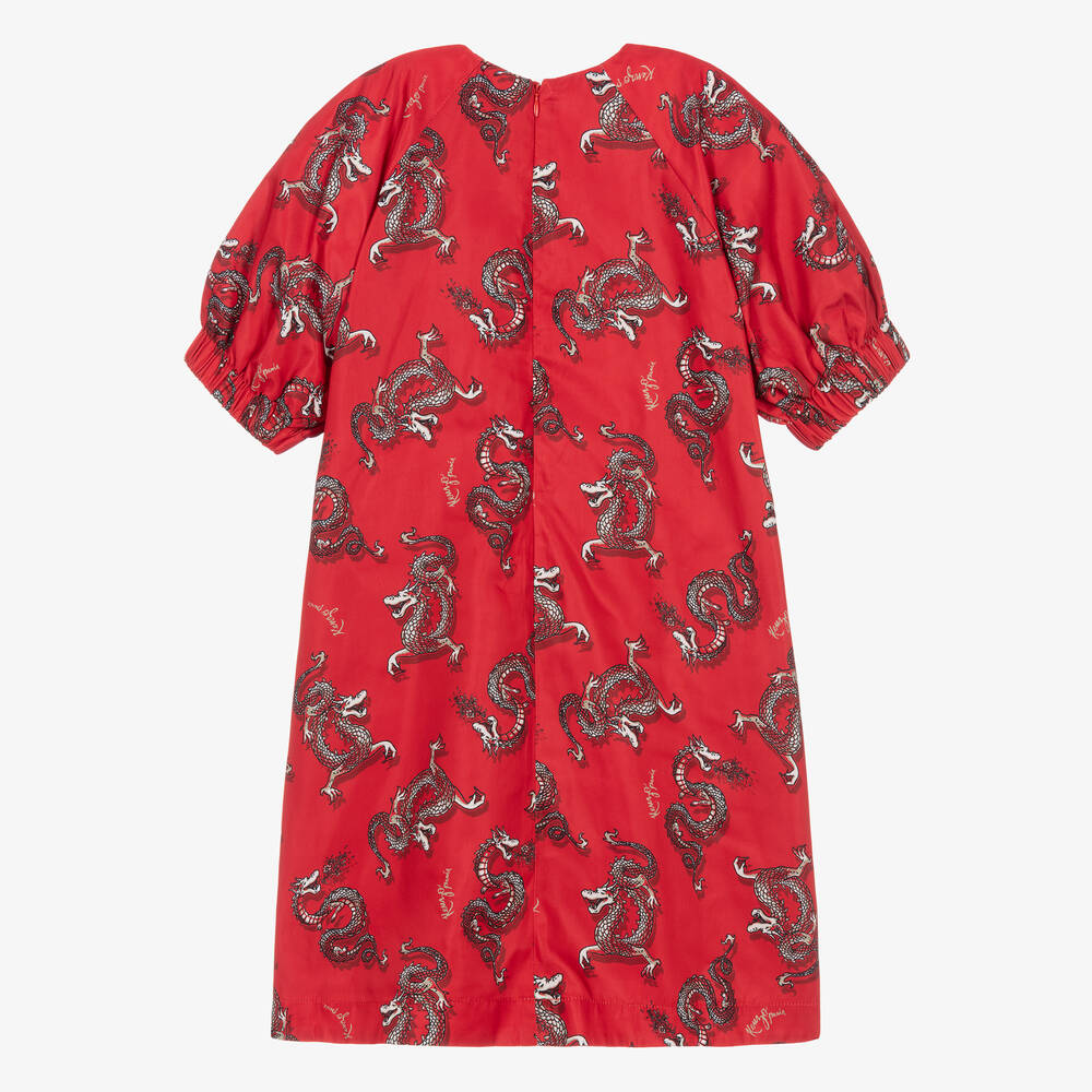 KENZO KIDS-Красное платье с драконами для девочек-подростков | Childrensalon Outlet
