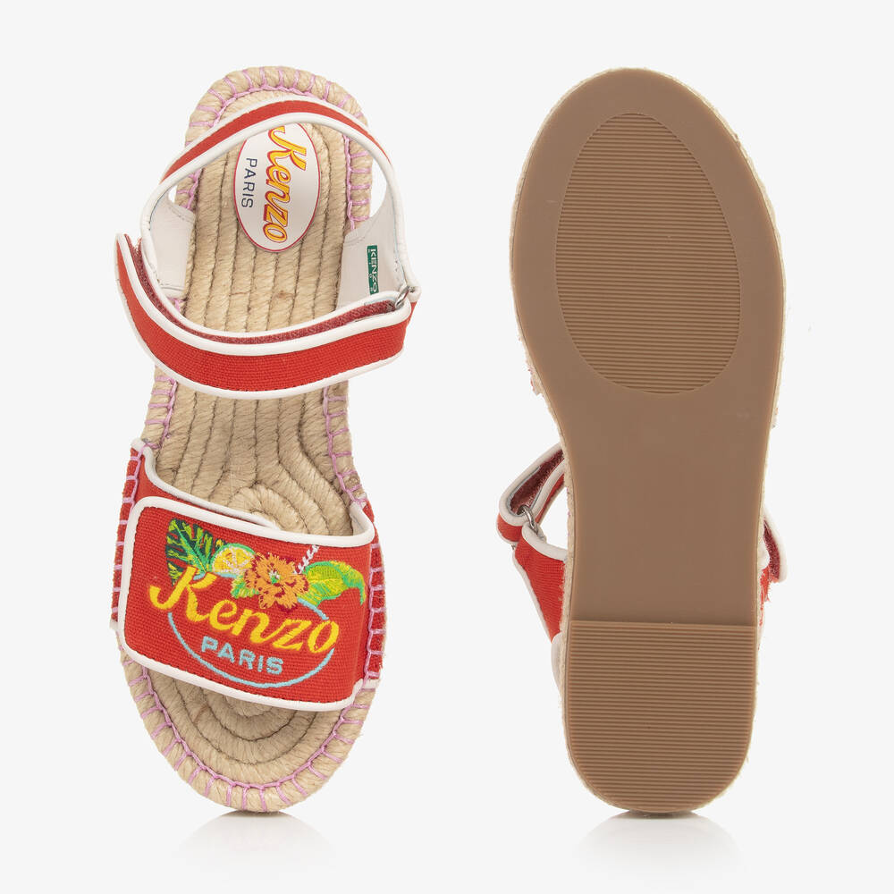 KENZO KIDS-Красные парусиновые сандалии с вышивкой для девочек-подростков | Childrensalon Outlet