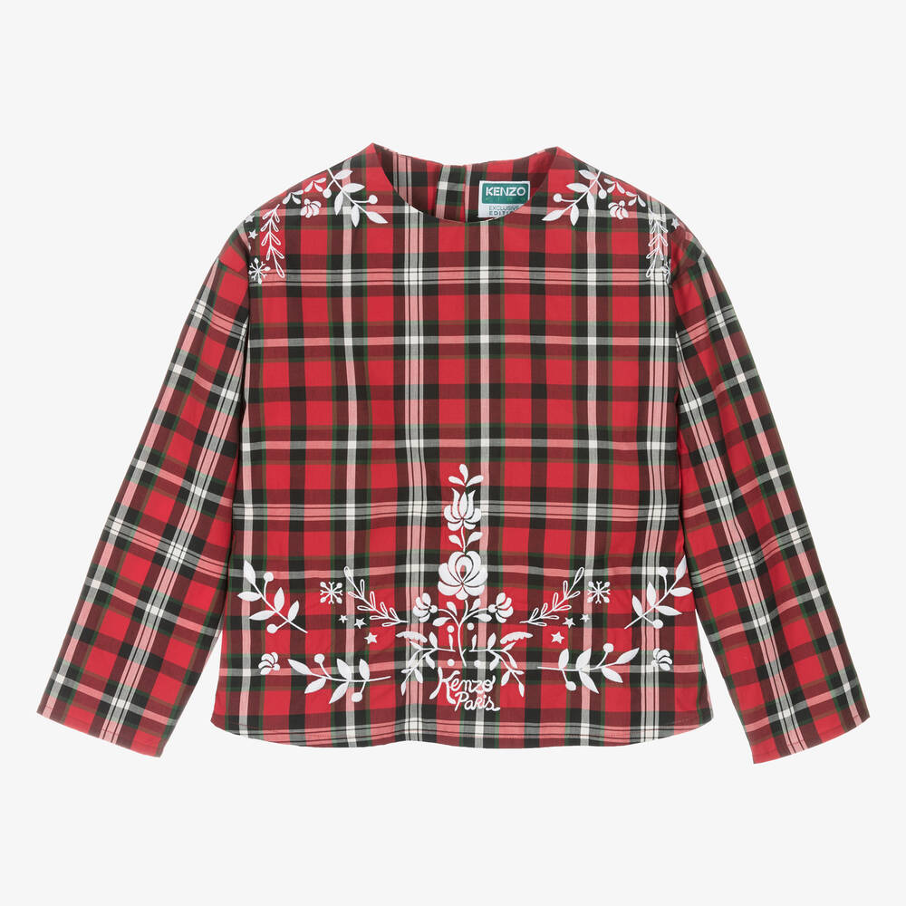 KENZO KIDS - Blouse Noël écossaise rouge verte | Childrensalon