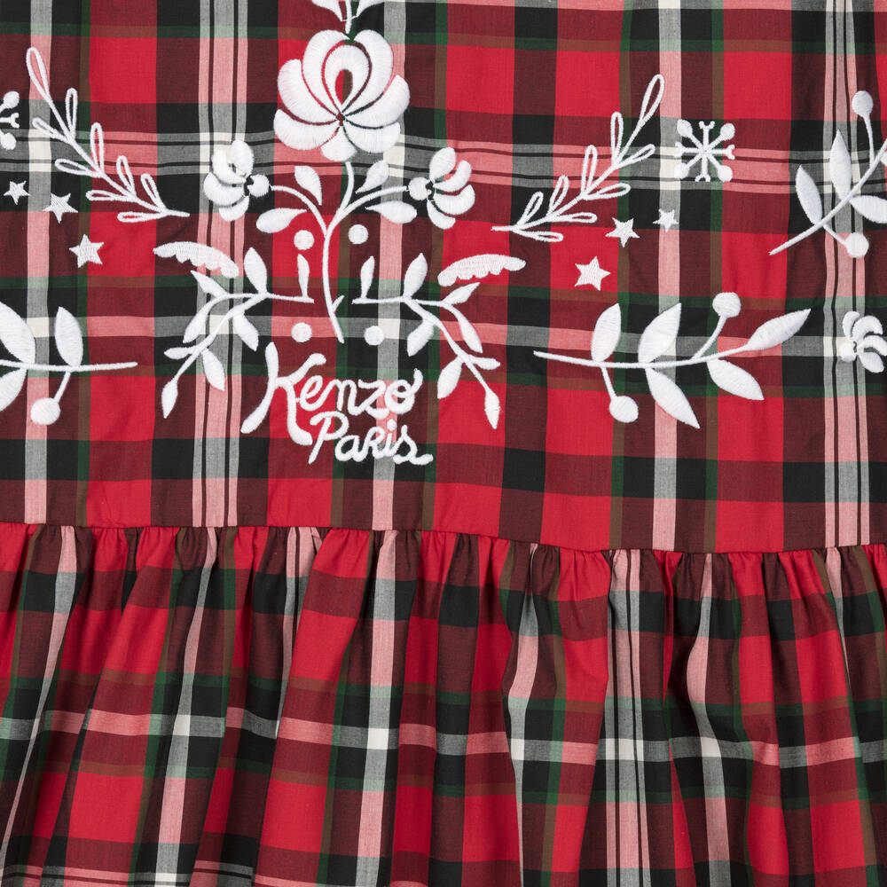 KENZO KIDS-فستان تارتان قطن بوبلين لون أحمر وأخضر | Childrensalon Outlet