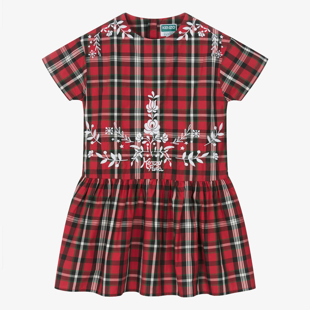 KENZO KIDS - Robe Noël écossaise rouge et verte | Childrensalon