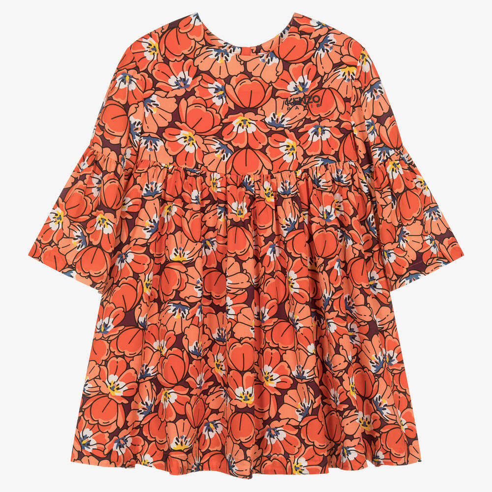 KENZO KIDS - Robe fleurie rouge et orange ado fille | Childrensalon