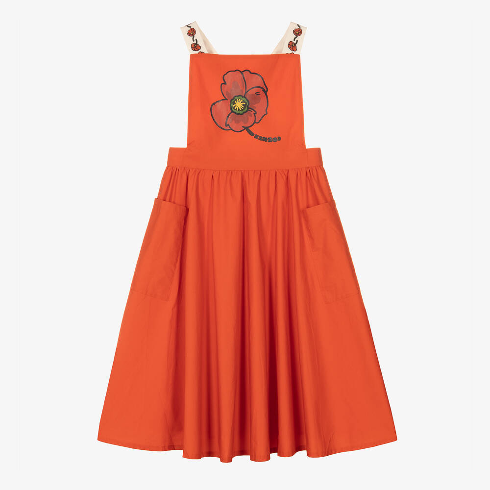 KENZO KIDS - Teen Girls Red Poppy Logo Poplin Dress | Childrensalon