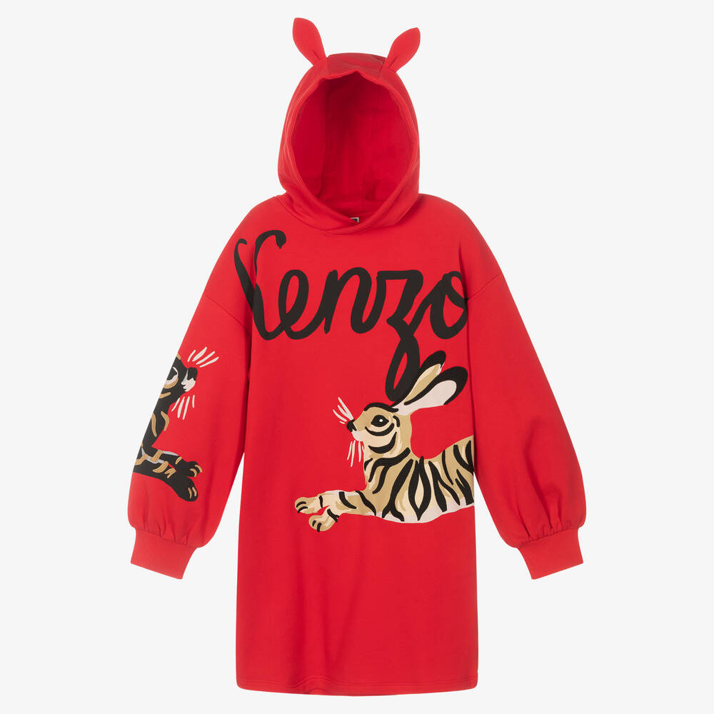 KENZO KIDS-Teen Girls Red Rabbit Hooded Logo Dress | Childrensalon Outlet