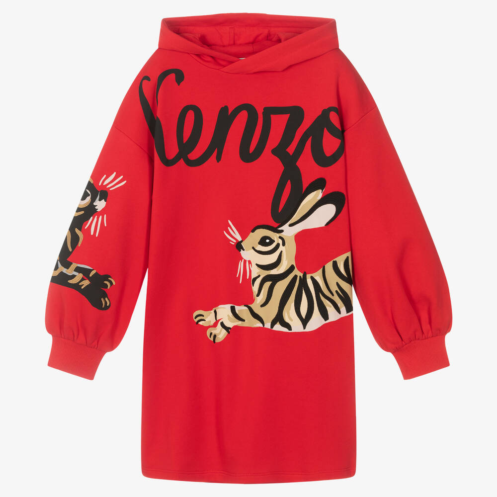 KENZO KIDS - Красное платье с капюшоном и зайцем | Childrensalon