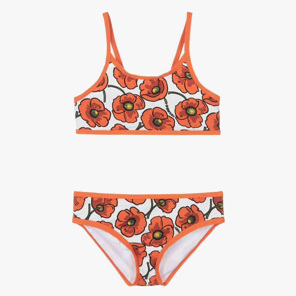 KENZO KIDS - Bikini blanc à coquelicots rouges | Childrensalon