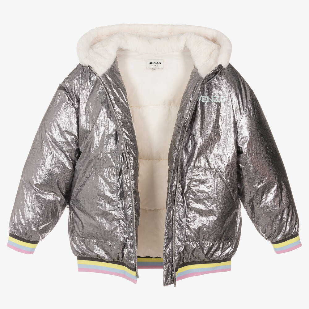 KENZO KIDS-Teen Girls Silver Puffer Coat | Childrensalon Outlet