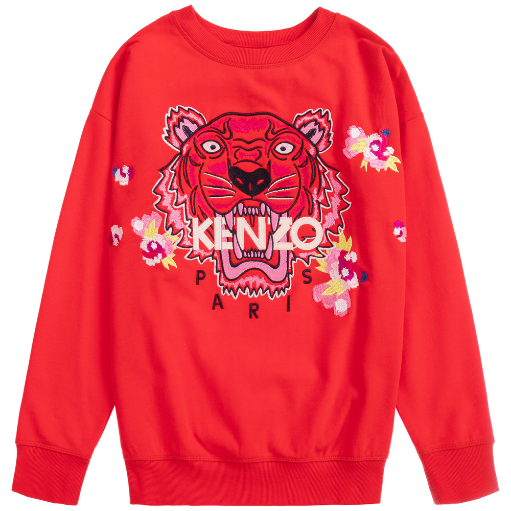 KENZO KIDS - سويتشيرت قطن جيرسي لون أحمر للمراهقات | Childrensalon